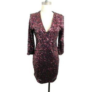 Express Size 8 Black Wine Sequin Fitted Lined Evening Formal Dress